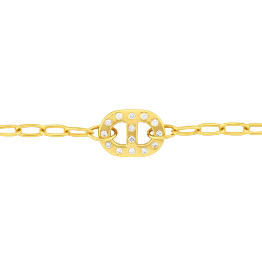 Diamond Mariner Charm On a Paperclip Chain Bracelet