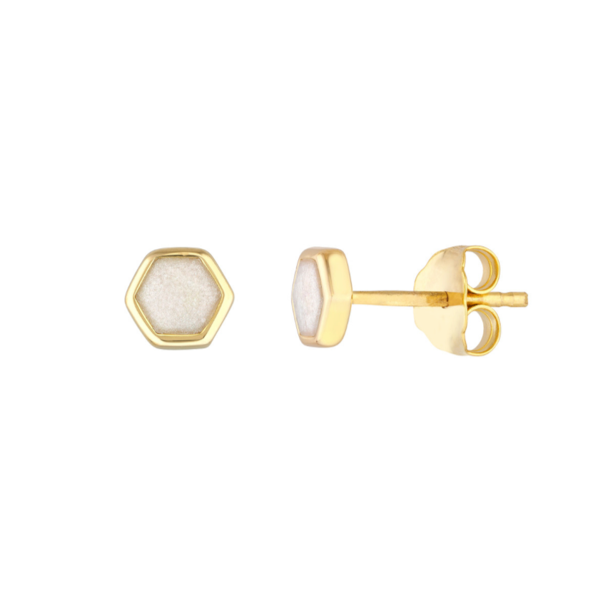 Mother of Pearl Enamel Hexagon Stud