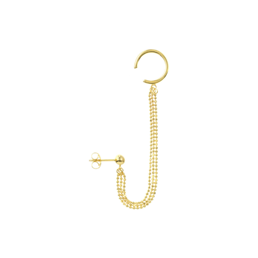 Triple Bead Chain Drape Earrings with Ear Cuff