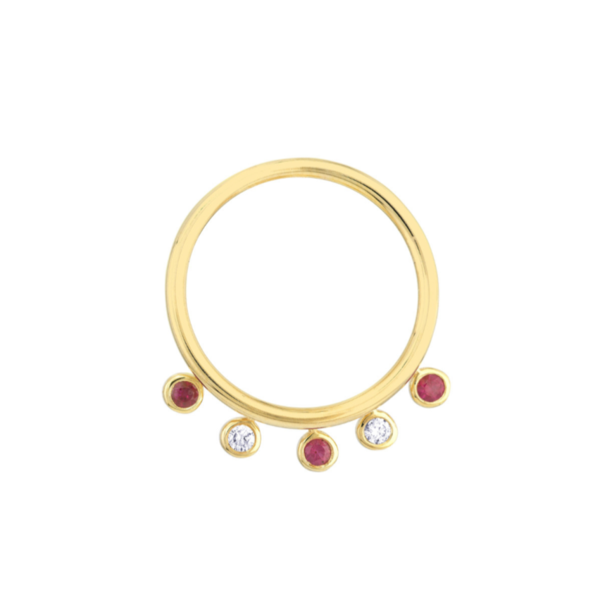 Diamond and Ruby Bezel Dangle Ring