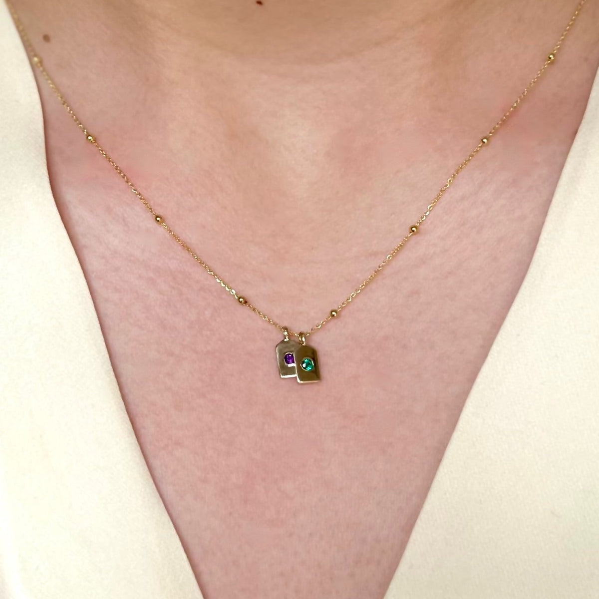Tiny Tag Charm on Bead Station Necklace