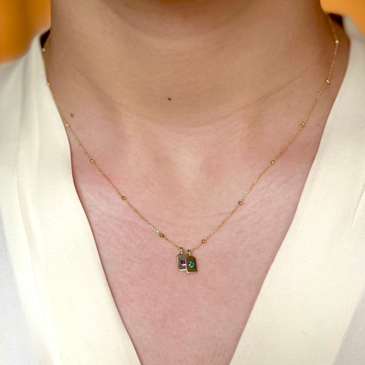 Tiny Tag Charm on Bead Station Necklace