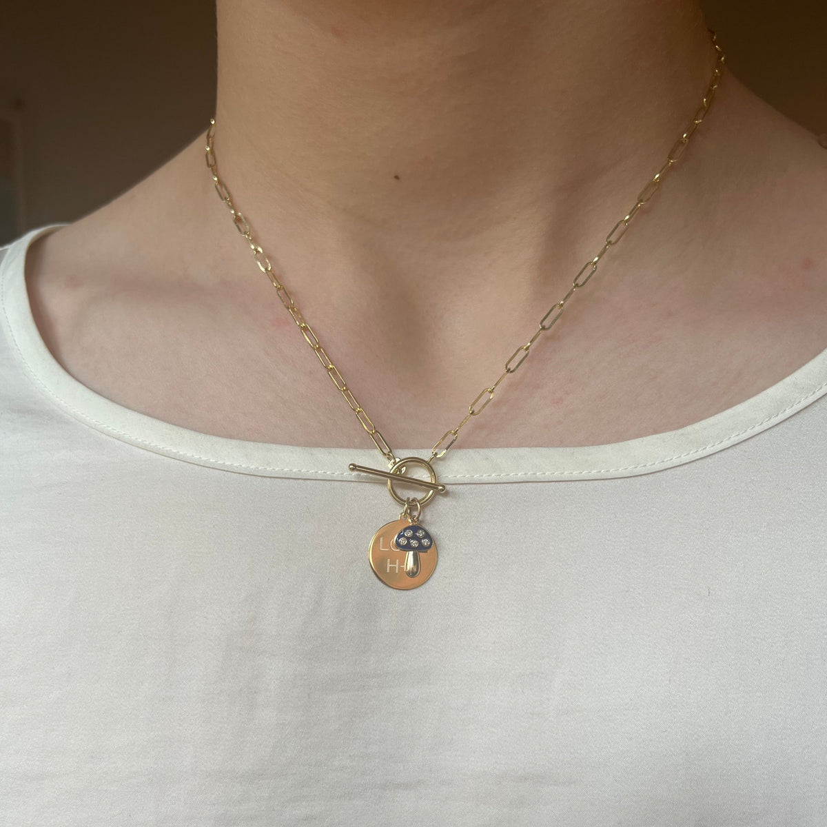 Paperclip Link Chain with Toggle and Disc Pendant - Engravable