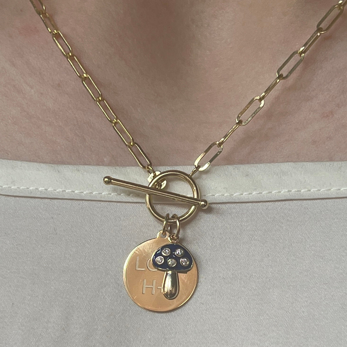 Paperclip Link Chain with Toggle and Disc Pendant - Engravable