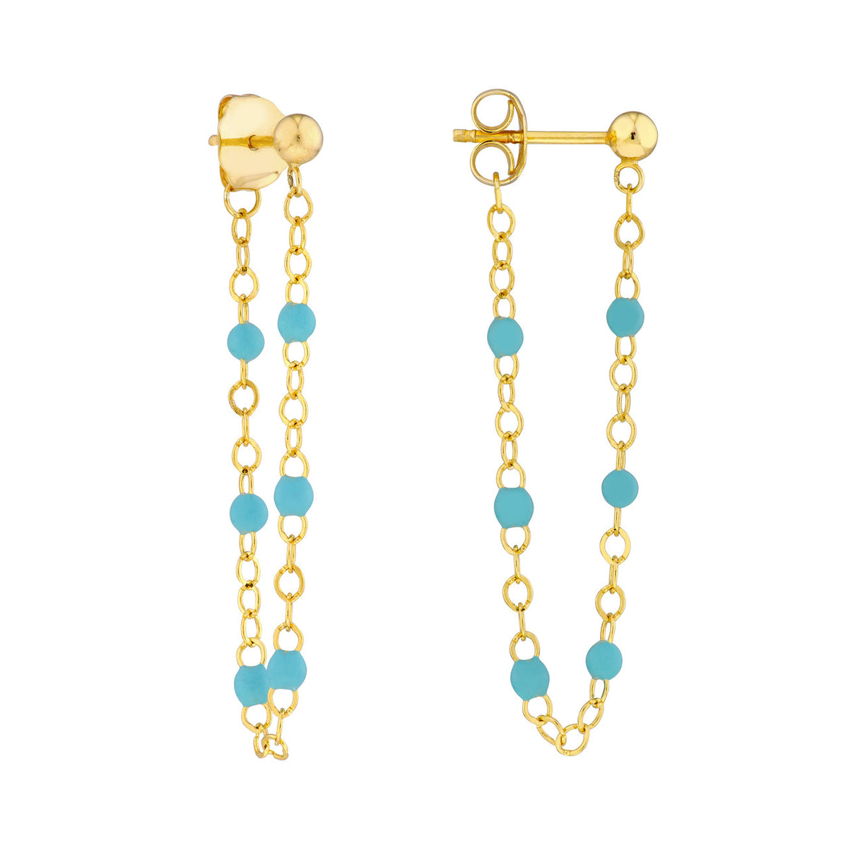Enamel Bead Chain Drop Earrings - Various Colors