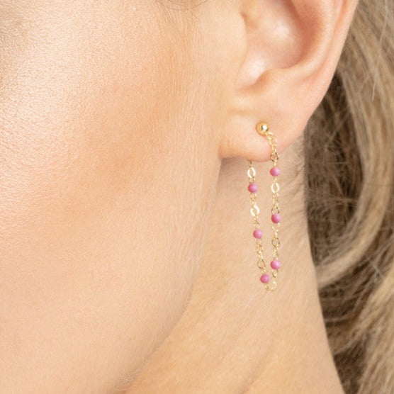 Enamel Bead Chain Drop Earrings - Various Colors