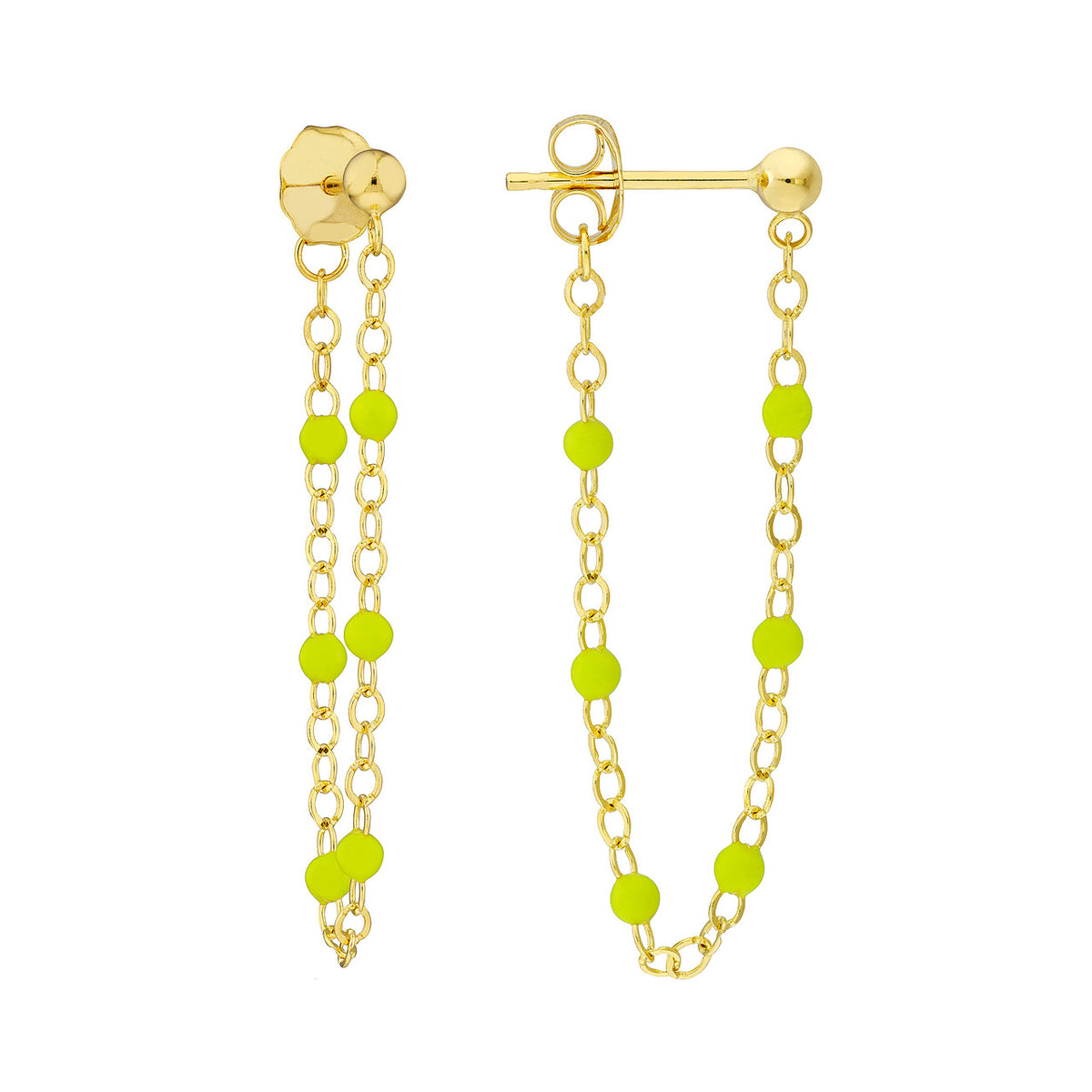 Enamel Bead Chain Drop Earrings - Various Colors