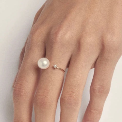 Open Pearl And Diamond Ring