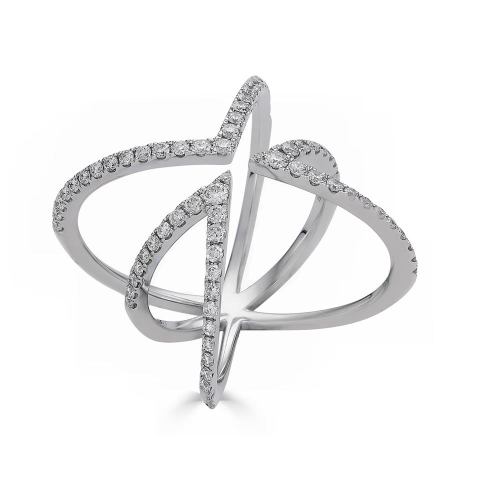 MADAM "X" RING-Rings-This bold diamond "X" stands out on a diamond band that sparkles from every angle around your finger. - available in 18k yellow and white gold - diamonds: approximately 0.60 total carat weight, G-H color, SI clarity - shown on model in white gold - custom sizing available: ice@anneauxjewelry.com-Anneaux Jewelry