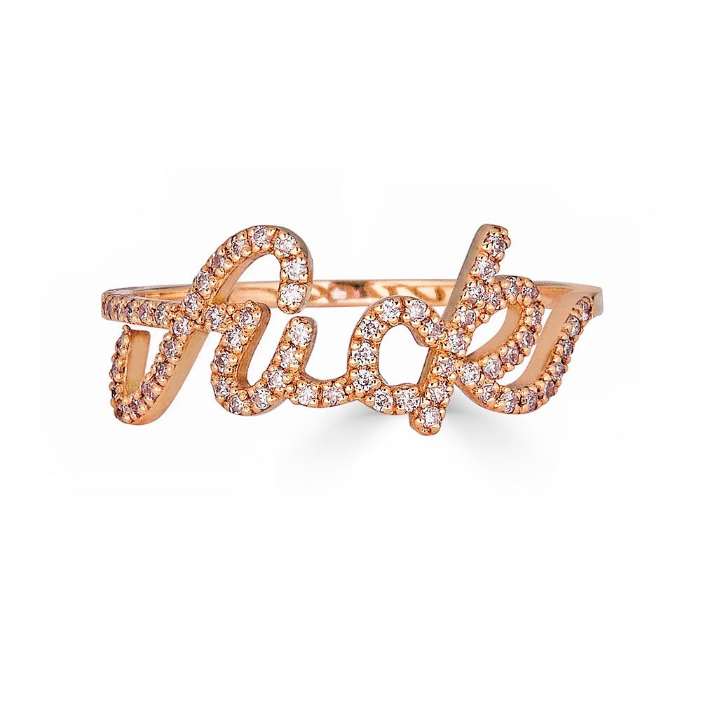 DIAMOND FUCK RING-Rings-You don't need to say it, but you can certainly show it. Our pave diamond "fuck" ring is playful, yet sexy. Shown here in 14K yellow gold. - available in 14k yellow, white and rose gold - diamonds: G-H color, SI clarity - shown on model in yellow gold - custom sizing available: ice@anneauxjewelry.com-Anneaux Jewelry