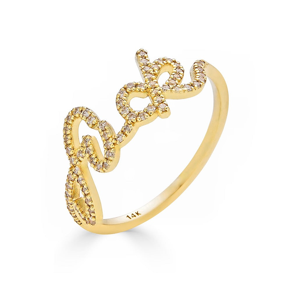 DIAMOND FUCK RING-Rings-You don't need to say it, but you can certainly show it. Our pave diamond "fuck" ring is playful, yet sexy. Shown here in 14K yellow gold. - available in 14k yellow, white and rose gold - diamonds: G-H color, SI clarity - shown on model in yellow gold - custom sizing available: ice@anneauxjewelry.com-Anneaux Jewelry