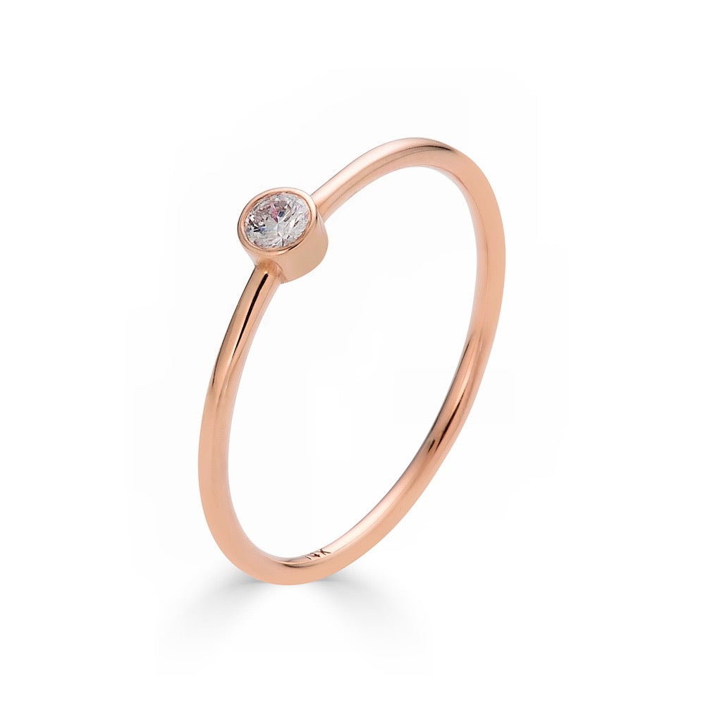 SINGLE DIAMOND BEZEL RING-Rings-This simple, single diamond bezel band is pretty enough to wear alone or to add a touch of sparkle to your stack. - available in 14k yellow, white and rose gold - diamond: approximately 0.03 total carat weight; G-H color, SI clarity - shown on model in yellow gold - custom sizing available: ice@anneauxjewelry.com-Anneaux Jewelry