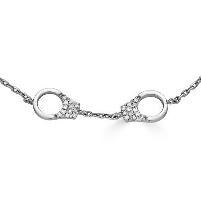 DIAMOND HANDCUFF BRACELET-Bracelets-Let everyone know your taken! Two diamond pave handcuffs sit seamlessly on this delicate diamond-cut cable link chain. - available in 14k yellow, white and rose gold - diamonds: G-H color, SI 1-2 clarity - 6 3/4” - 7 1/4” adjustable length chain - lobster clasp - for other sizing: ice@anneauxjewelry.com - shown on model in white gold-Anneaux Jewelry