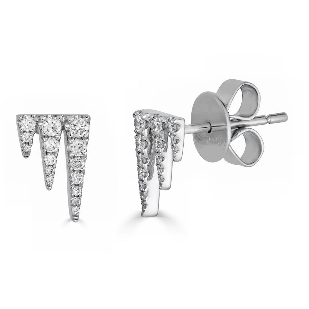 DIAMOND ICICLE STUD-Studs-Ice up your ears with three tapered triangles of cascading diamonds set in 18k white gold. - diamonds in a single stud: approximately 0.10 total carat weight; G-H color, SI clarity - 18k butterfly backing - shown on model in white gold - additional gold colors available: ice@anneauxjewelry.com-Anneaux Jewelry