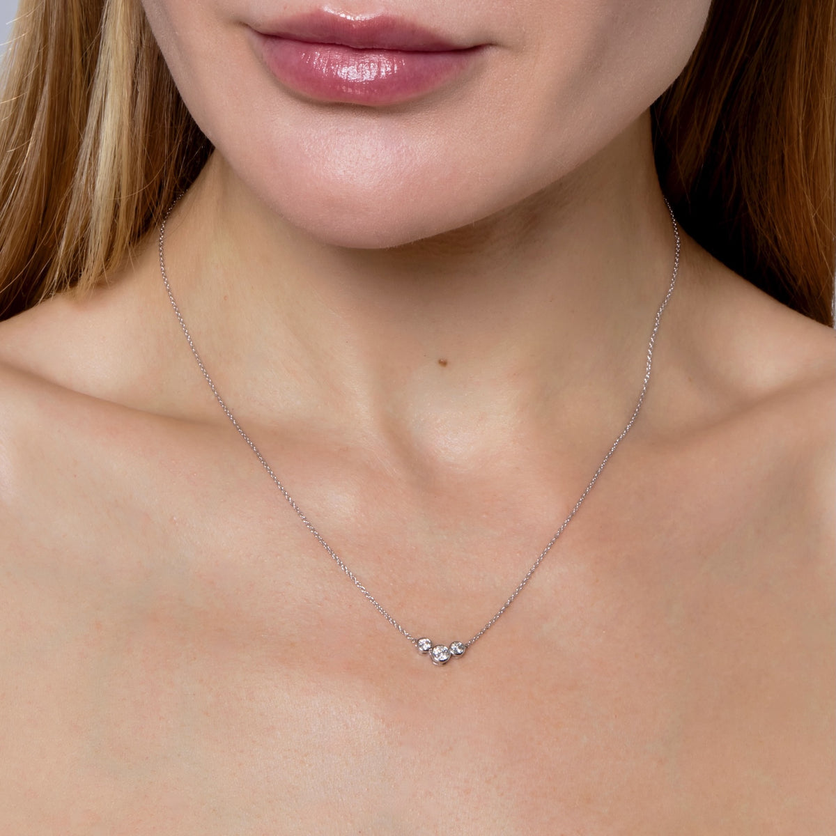 Three Diamond Bezel Set Necklace