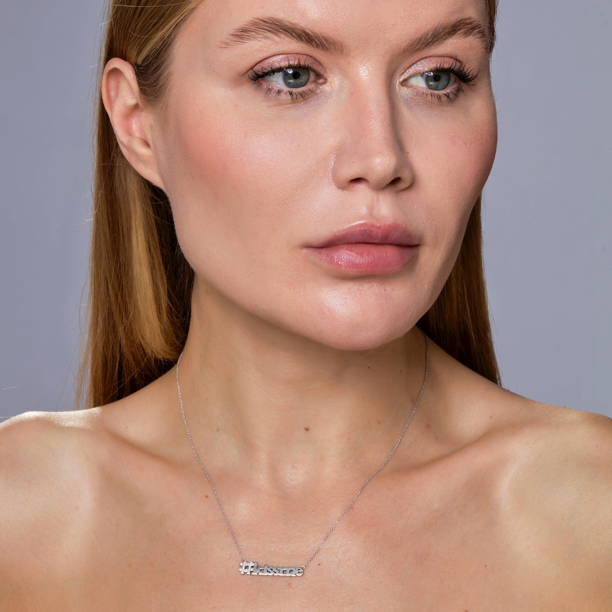 DIAMOND PAVE "HASHTAG" kiss me NECKLACE-Necklaces-Saying kiss me with a hashtag makes it instantaneously innocent! Our handmade diamond pave "hashtag" and solid gold kiss me sits on a classic cable link chain. - available in 14k yellow, white and rose gold - diamonds: G-H color, SI clarity - 17” necklace - spring ring clasp - show on model in white gold-Anneaux Jewelry