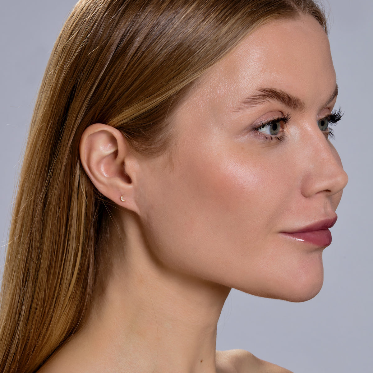 DIAMOND MOON STUD-Studs-The moon is a celestial symbol for change. Show you are ready for some with our version in diamonds and gold. - available in 14k yellow and white gold - diamonds: G-H color, SI clarity - 14k gold butterfly backing - shown on model in yellow gold-Anneaux Jewelry