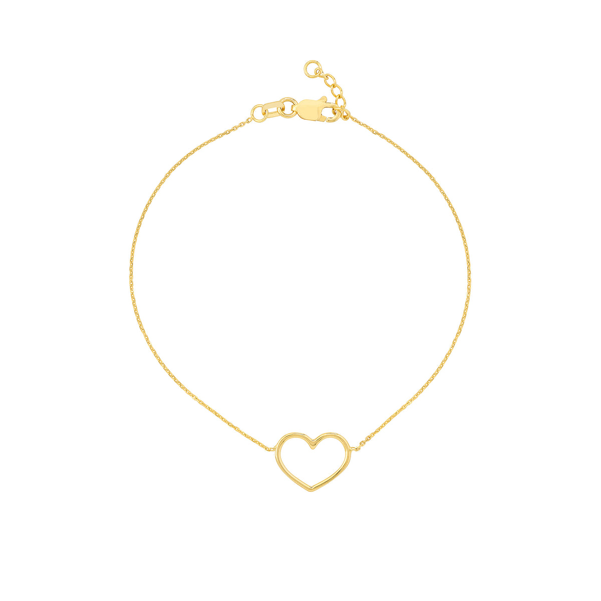 OPEN HEART BRACELET-Bracelets-Wear this bracelet and open your heart to the many possibilities that the world has to offer. - available in 14k yellow, white and rose gold - 7" - 7.5” adjustable diamond cut cable link chain - lobster clasp - shown on model in yellow gold-Anneaux Jewelry