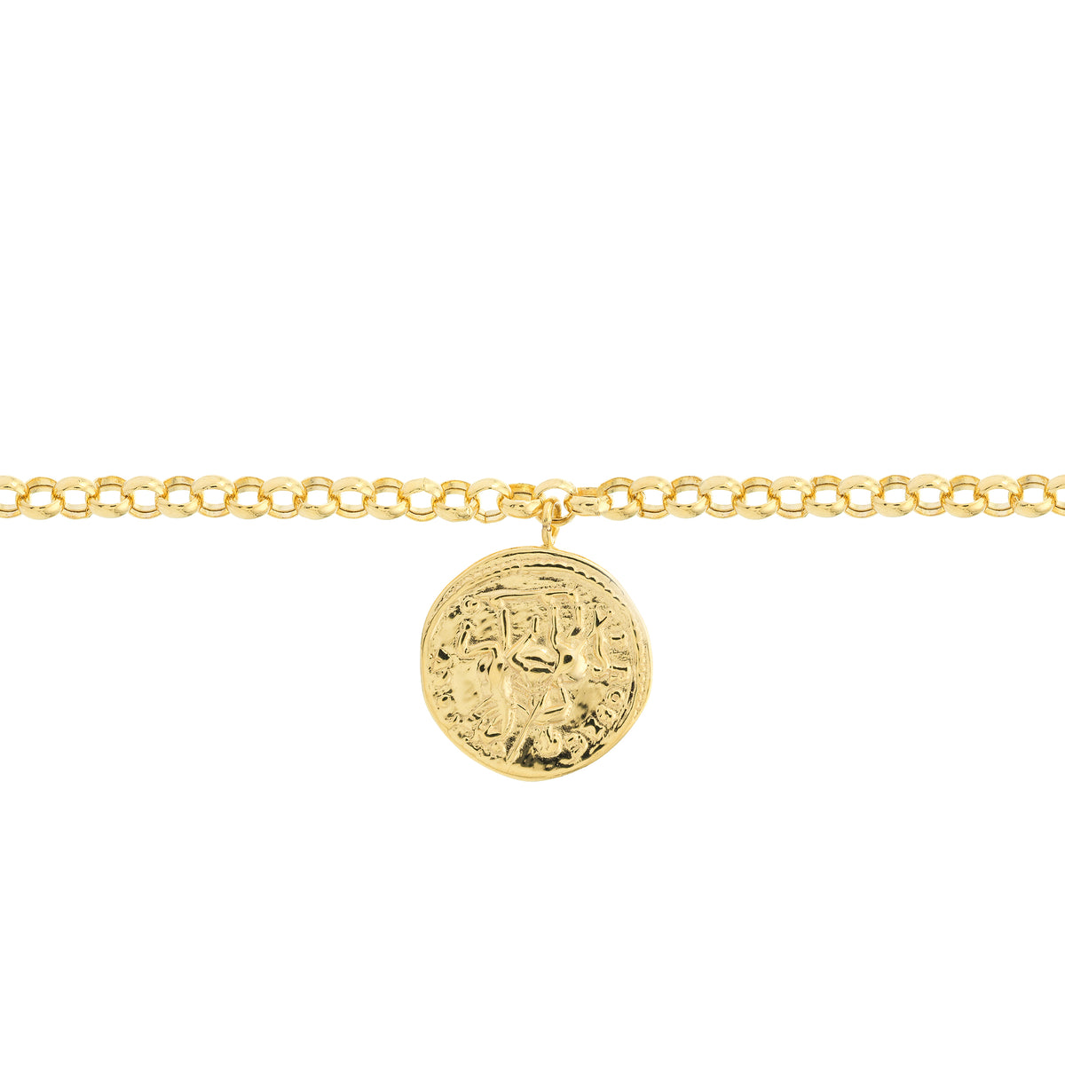 ANCIENT COIN BRACELET-Bracelets-A two-sided solid gold ancient coin hangs from a stylish rolo chain. Wear this bracelet and you will feel like you have found your own buried treasure. - 14k yellow gold - 7.25” rolo chain - lobster clasp-Anneaux Jewelry