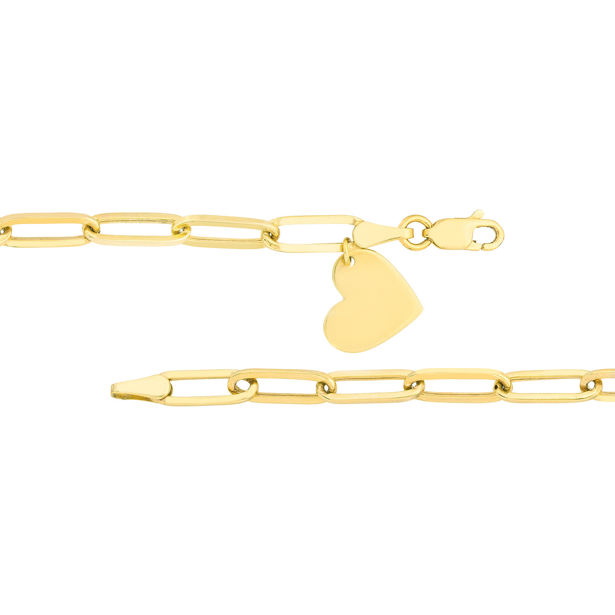 GOLD HEART ON A PAPERCLIP LINK BRACELET - ENGRAVABLE-Bracelets-A solid gold heart hangs diagonally from a trendy paperclip link chain. Where your initial on it for a personal touch. - 14k yellow gold - 7.5” paperclip link chain - lobster clasp - engraving: ice@anneauxjewelry.com - all personalized items are considered FINAL SALE and are not eligible for return or exchange.-Anneaux Jewelry
